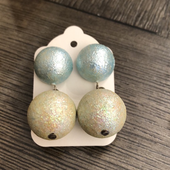 Vintage Light Blue Splatter & Glitter Bead / Ball Drop Earrings - Picture 12 of 13